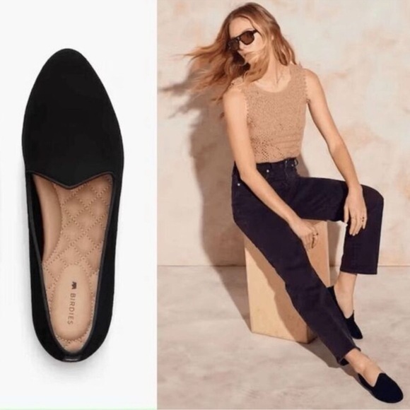 Birdies Shoes - Birdies Heron Flats Black Suede Size 7 Almond Toe